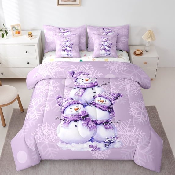 Castle Fairy Teens Boys Girls Xmas Snowman 7-Piece Bedding Comforter Set,Happy New Year King Bedding Sets,Festival Theme Ultra Soft Bed Sheets,Ultra Soft Home Decor