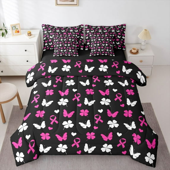 Castle Fairy Teens Butterflies Twin Bedding Sets,Breast Cancer Bedding Comforter Set
