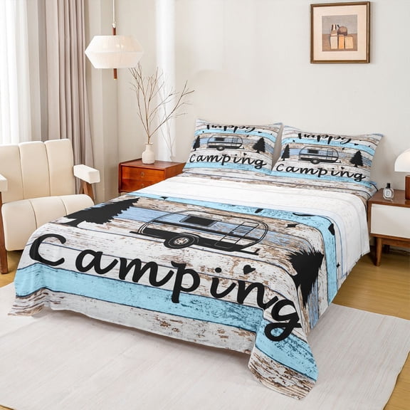 Castle Fairy Teens Camping Car 4pcs Bed Sheets,Adventure Theme King Sheets,Lodge Cabin Super Cozy Sheet Set,Breathable Home Decor