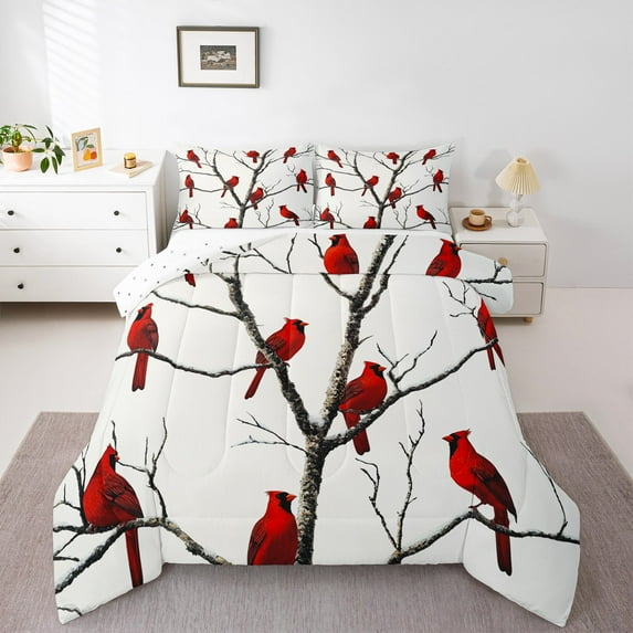Castle Fairy Teens Cardinal Bird 3 Pieces Queen Comforter Set,Merry Christmas Ultra Soft Bedding Sets,Festival Xmas Bedding Comforter Set,Ultra Soft Home Decor