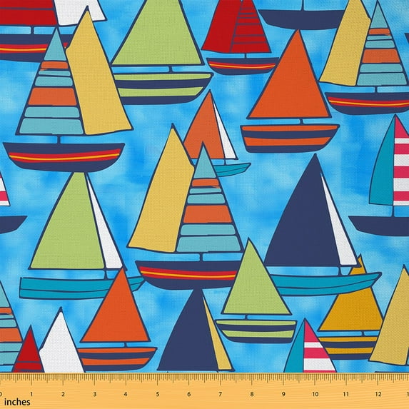 Castle Fairy Teens Cartoon Boat Fabric by the Yard 1 Yard,Ocean Sea Home Decor Fabric by the Yard,Nautical Theme Room Decor Fabric by the Yard,Breathable Home Decor