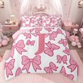 thumbnail image 1 of Castle Fairy Teens Cartoon Bowtie Personalized Initial Alphabet J Bedding Comforter Set 2pcs,Pink White Bow Knot Twin Comforter Sets Microfiber,Kawaii Letter Monogrammed Breathable Bedding Set, 1 of 8