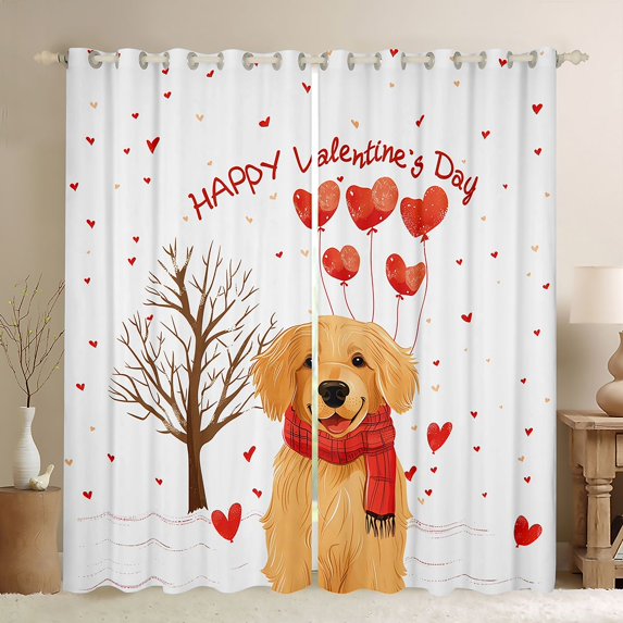 Castle Fairy Teens Cartoon Dog Animal Blackout Curtains Set of 2 (52x84 Each),Romantic Love Heart Window Curtains,Happy Valentine's Day Curtains and Drapes,Ultra Soft Home Decor