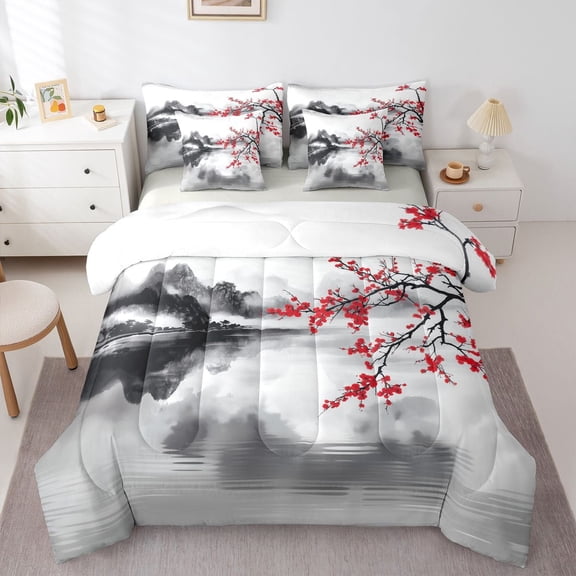 Castle Fairy Teens Cherry Blossoms Twin Bedding Sets,Japanese Style Bedding Comforter Set