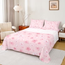 Castle Fairy Teens Children Pink Flower Cherry Blossom 3Pcs Twin Sheet Sets,Botanical Plants Twin Fitted Sheet,Chic Floral Sakura Breathable Flat Sheet,Ultra Soft Home Decor