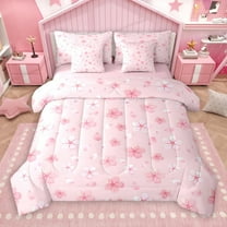 Castle Fairy Teens Children Pink Flower Cherry Blossom 7-Piece Twin Bedding Sets,Botanical Plants Bedding Comforter Set,Chic Floral Sakura Breathable Sheet Sets,Ultra Soft Home Decor