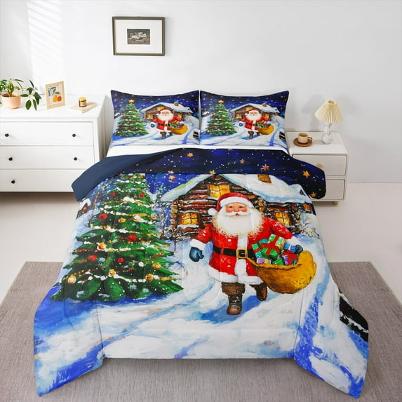 Castle Fairy Teens Christmas Tree 3 Pieces Queen Comforter Set,Santa Claus Ultra Soft Bedding Sets,Rustic Cabin Bedding Comforter Set,Microfiber Bedroom Decor