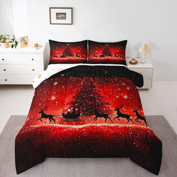Castle Fairy Teens Christmas Tree 3 Pieces Queen Comforter Set,Sparkling Sequin Ultra Soft Bedding Sets,Santa Claus Deer Bedding Comforter Set,Luxury Bedroom Decor