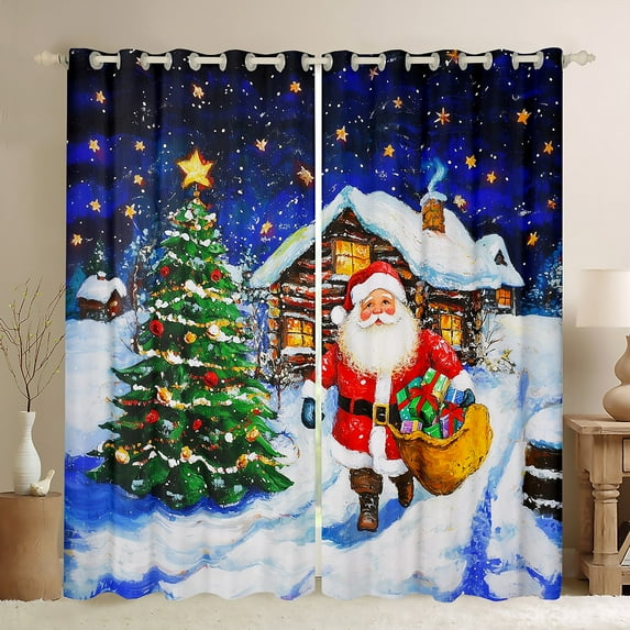 Castle Fairy Teens Christmas Tree Blackout Curtains Set of 2 (52x84 Each),Santa Claus Window Curtains,Rustic Cabin Curtains and Drapes,Microfiber Bedroom Decor