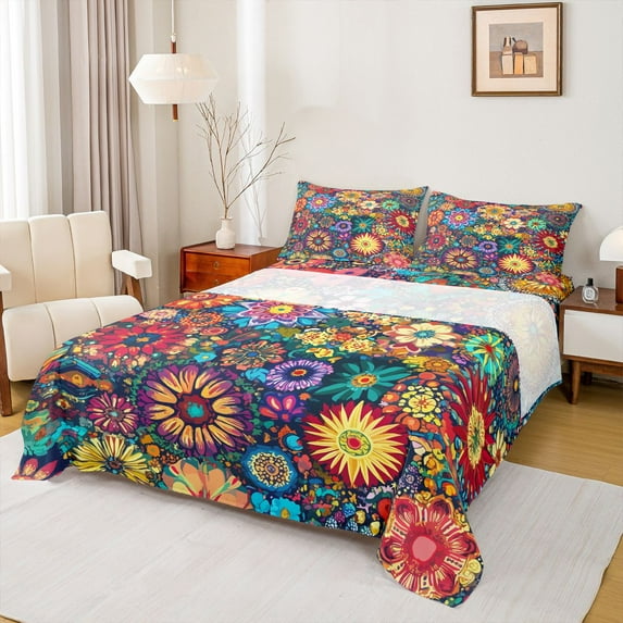 Castle Fairy Teens Colorful Flowers Bed Sheets,Exotic Style King Sheets