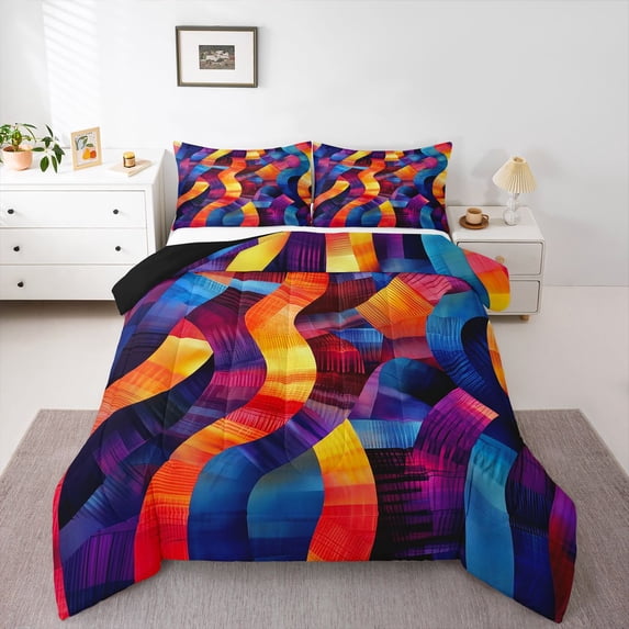 Castle Fairy Teens Colorful Gradient Stripes Twin Comforter Sets,Vintage Lines Bedding Set