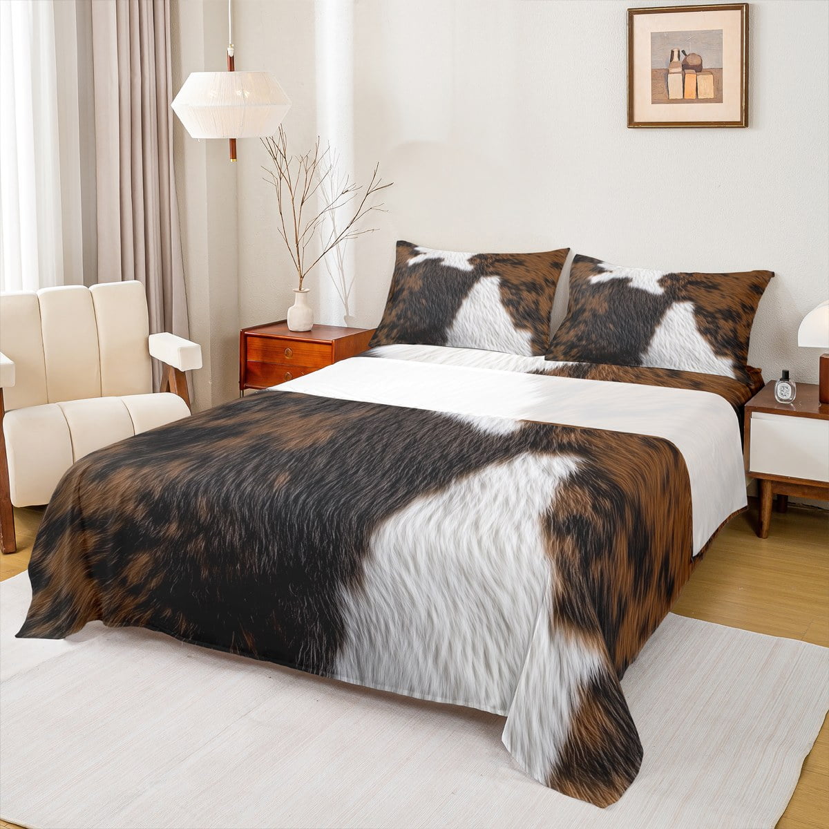 Castle Fairy Teens Cow Print 4Piece Full Size Sheets,Animal Print