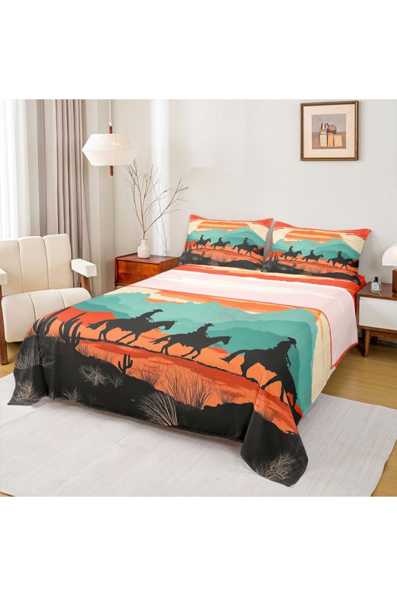 Teens Cowboys Queen Sheet Sets,Western Theme Bed Set