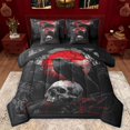 thumbnail image 1 of Castle Fairy Teens Crow Skull Bedding Comforter Set 7pcs,Black Red Queen Bedding Sets Super Cozy,Gothic Style Queen Sheet Sets,Breathable Home Decor,Reversible, 1 of 8