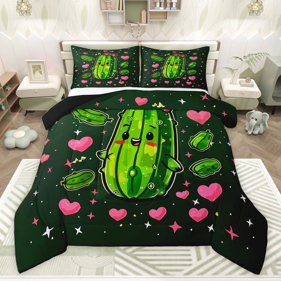 Castle Fairy Teens Cucumber Pickle Twin Comforter Sets,Love Heart Bedding Set