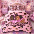 thumbnail image 1 of Castle Fairy Teens Cute Princess Black Girl Queen Size Bedding 7pcs,Dreamy Leopard Print Bedding Comforter Set Queen,Pink Black,Grey Reversible, 1 of 7