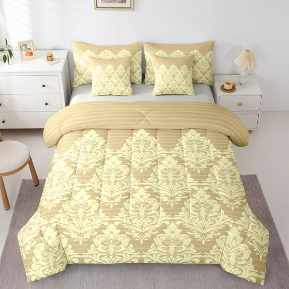 Castle Fairy Teens Damask Bedding Comforter Set,Abstract Animal Moth Full Bedding Set