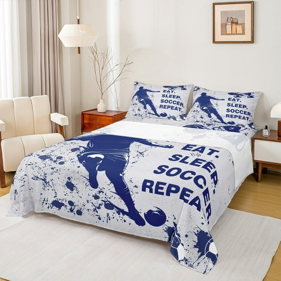 Castle Fairy Teens Eat Sleep Soccer 4-Piece Full Size Sheets,Graffiti Splash Bed Sheets,Sport Gamer Lightweight Sheet Sets,Breathable Home Decor