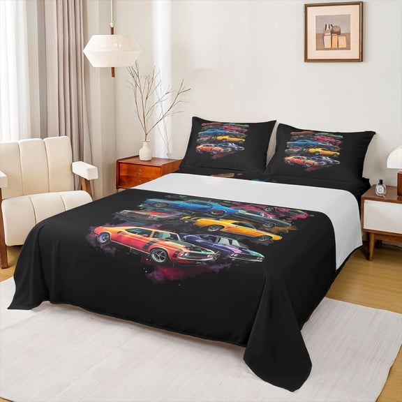Castle Fairy Teens Fast Car Twin Sheet Sets 3pcs,Extreme Sport Twin Fitted Sheet Microfiber,Car Theme Breathable Flat Sheet,Breathable Home Decor