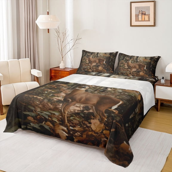 Castle Fairy Teens Female Men Animal Deer Full Size Sheets,Jungle Wildlife Bed Sheets