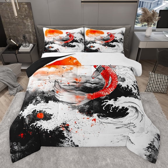 Castle Fairy Teens Female Men Animal Koi Fish Twin Comforter Sets,Ocean Waves Bedding Set