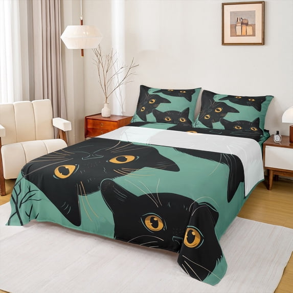 Castle Fairy Teens Female Men Black Cat Twin Sheet Sets,Animal Pet Bedding