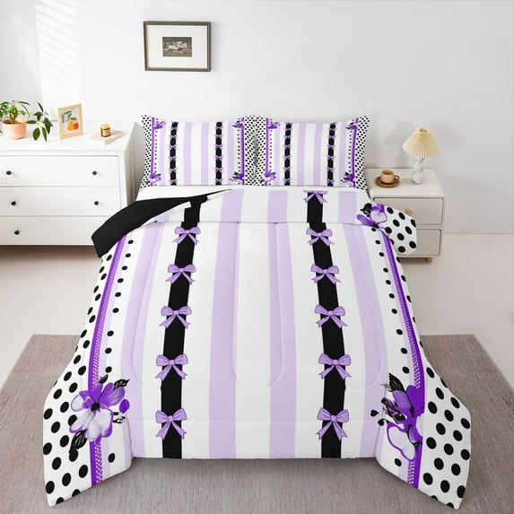 Castle Fairy Teens Female Men Cute Floral Bow Knot Twin Comforter Sets,Stripes Bedding Set