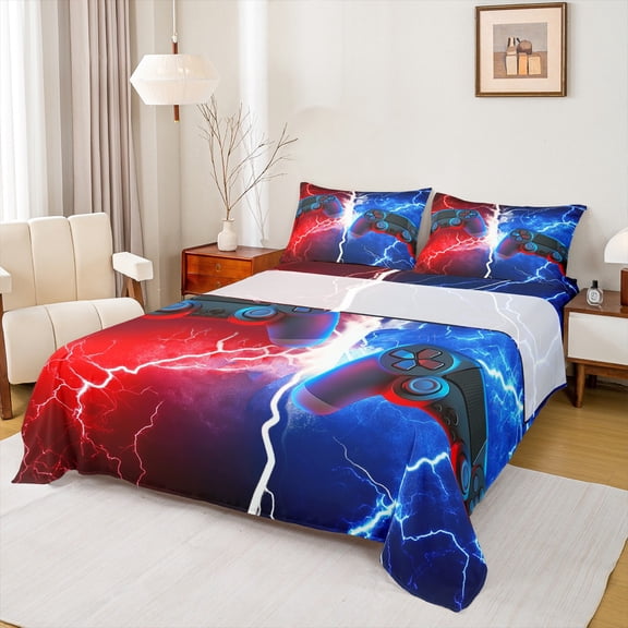 Castle Fairy Teens Female Men Gradient Gamepads Twin Sheet Sets,Gradient Lightning Bedding