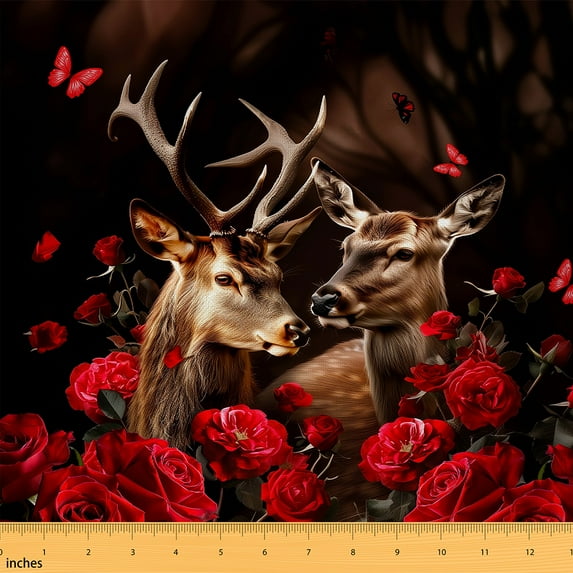 Castle Fairy Teens Floral Deer Fabric by the Yard 3 Yards,Chic Flower Sewing Fabric,Woodland Animal Fabric for Sewing,Microfiber Bedroom Decor