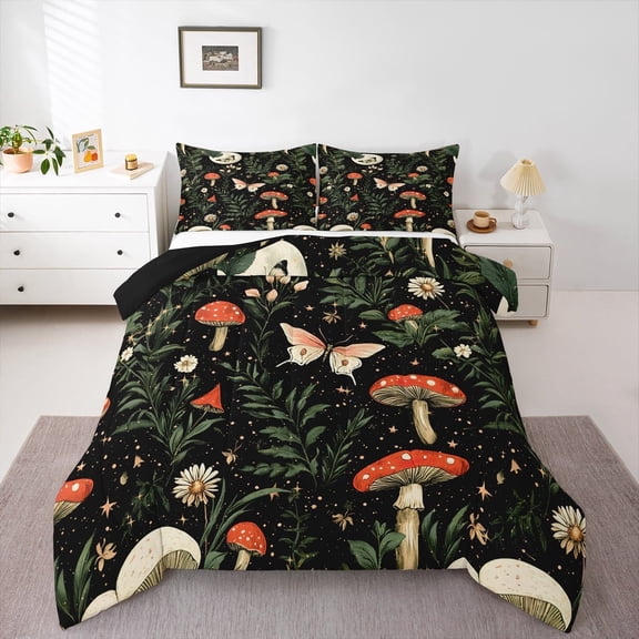 Castle Fairy Teens Flower Mushroom 2pcs Bedding Comforter Set,Flying Butterfly Twin Comforter Sets,Botanical Plants Breathable Bedding Set,Breathable Home Decor