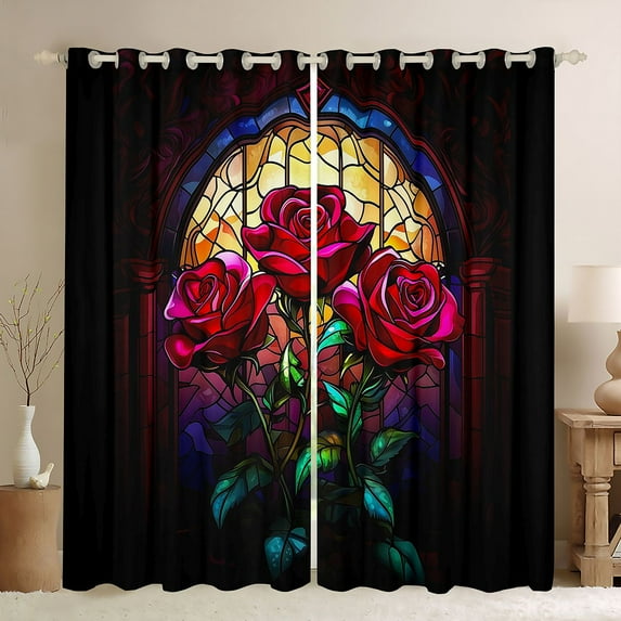 Castle Fairy Teens Flower Rose Curtains Pack of 2 (42x84 Each),Chic Floral Blossoms Curtains Blackout,Exotic Style Bedroom Curtains,Ultra Soft Home Decor