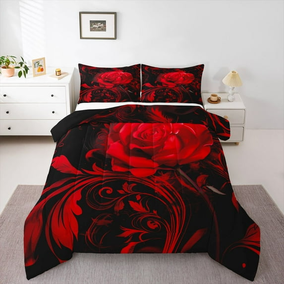 Castle Fairy Teens Flower Rose Full Size Comforter Sets 3-Piece,Chic Floral Blossoms Bedding Comforter Set,Vintage Aesthetic Lightweight Bedding Sets,Ultra Soft Home Decor,Reversible