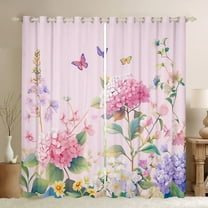 Castle Fairy Teens Flying Butterflies Black Out Curtains,Spring Garden Flowers Curtains Pack of 2 (42x63 Each),Dreamy Princess Floral Bedroom Curtains,Lightweight Room Decor