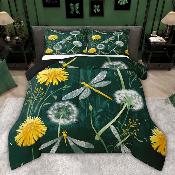 Castle Fairy Teens Flying Dragonfly Twin Comforter Sets,Chic Floral Daisy Bedding Set