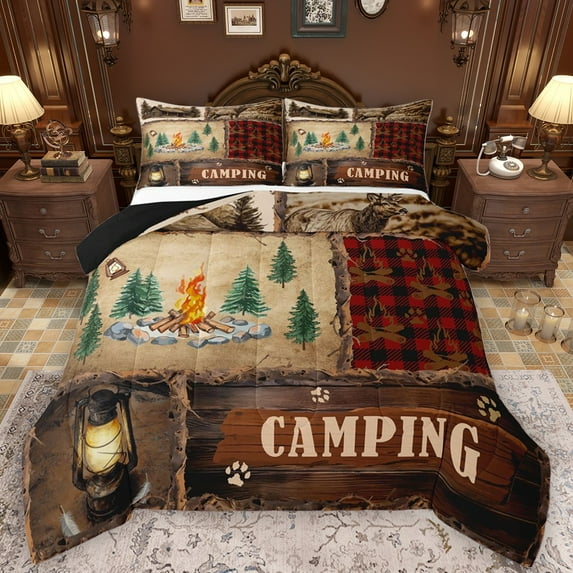 Castle Fairy 2-Piece Twin Size Comforter Set - Geometric Plaid Camping Print