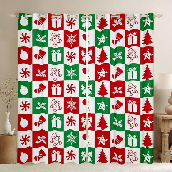 Castle Fairy Teens Geometric Plaid Curtains Pack of 2 (42x84 Each),Merry Christmas Curtains Blackout,Festival Xmas Bedroom Curtains,Breathable Home Decor