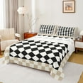 thumbnail image 1 of Castle Fairy Teens Geometric Plaid Full Size Sheets 4-Piece,Minimalist Grid Breathable Bed Sheets,Vintage Aesthetic Lightweight Sheet Sets,Ultra Soft Home Decor, 1 of 7