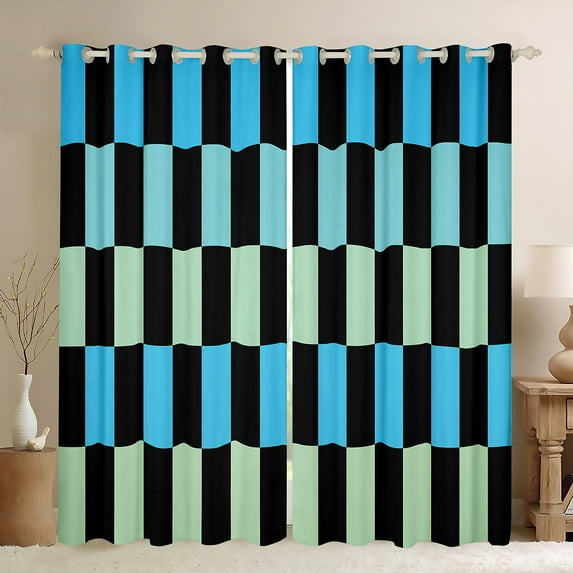 Castle Fairy Teens Geometric Rectangle Black Out Curtains,Colorful Plaid Curtains Pack of 2 (42x63 Each),Mid Century Bedroom Curtains,Lightweight Room Decor