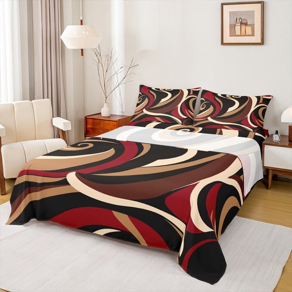 Castle Fairy Teens Geometric Stripes 3pcs Twin Sheet Sets,Abstract Minimalism Twin Fitted Sheet,Rustic Vintage Breathable Flat Sheet,Luxury Bedroom Decor