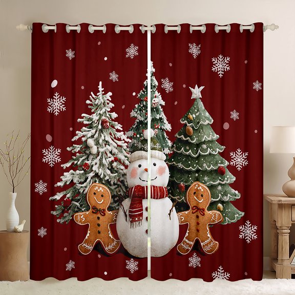 Castle Fairy Teens Gingerbread Man Snowman Blackout Curtains Set of 2 (52x84 Each),Christmas Tree Snowflake Window Curtains,Xmas Festival Curtains and Drapes,Lightweight Room Decor