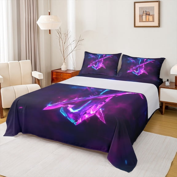 Castle Fairy Teens Girls Boys Personalized Initial Letter J 4Pcs Bed Sheets,Abstract Gradient King Sheets,Alphabet Lightsaber Super Cozy Sheet Set,Lightweight Room Decor