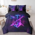 thumbnail image 1 of Castle Fairy Teens Girls Boys Personalized Initial Letter J 7 Pieces Bedding Comforter Set,Abstract Gradient Full Bedding Set Lightweight,Alphabet Lightsaber Fitted Sheet Flat Sheet, 1 of 8