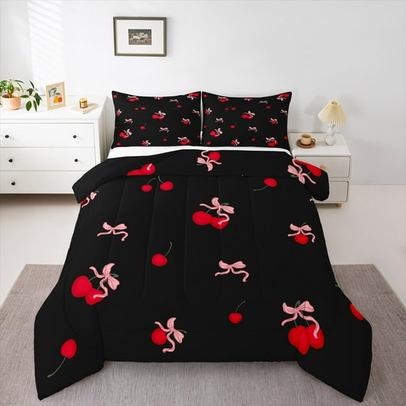 Castle Fairy 3-Piece Queen Comforter Set, Pink Bow Cherry Design