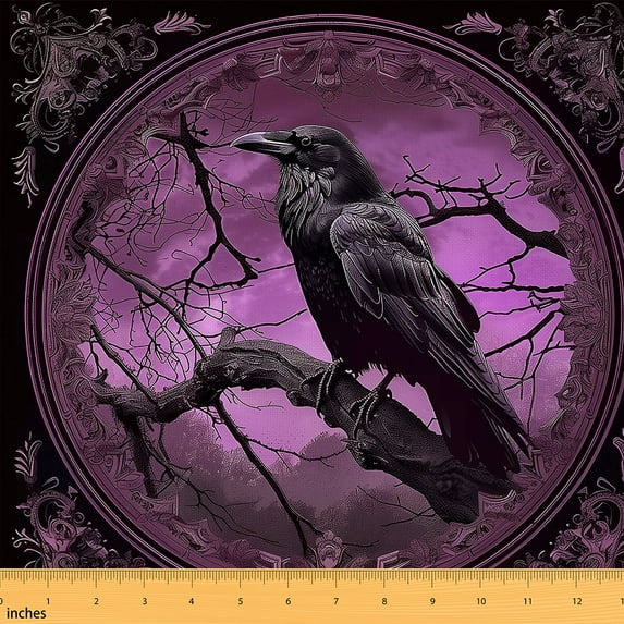 Castle Fairy Teens Gothic Crow Fabric by the Yard 5 Yards,Happy Halloween Fabric for Sewing,Gothic Style Home Decor Fabric by the Yard,Microfiber Bedroom Decor