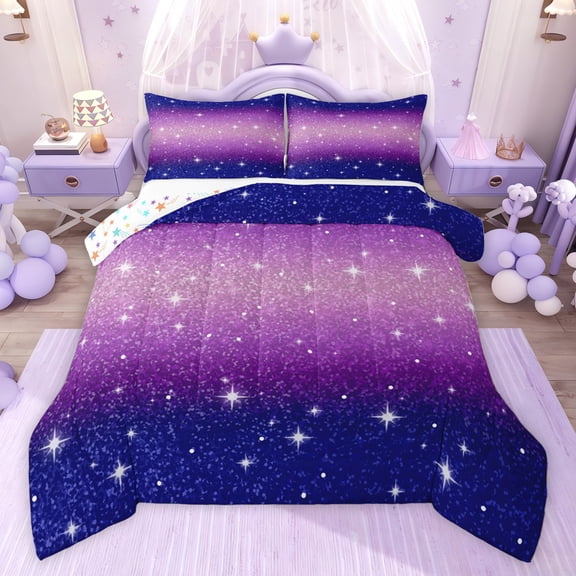 Castle Fairy Teens Gradient Glitter Print Twin Comforter Sets,Abstract Ombre Bedding Set