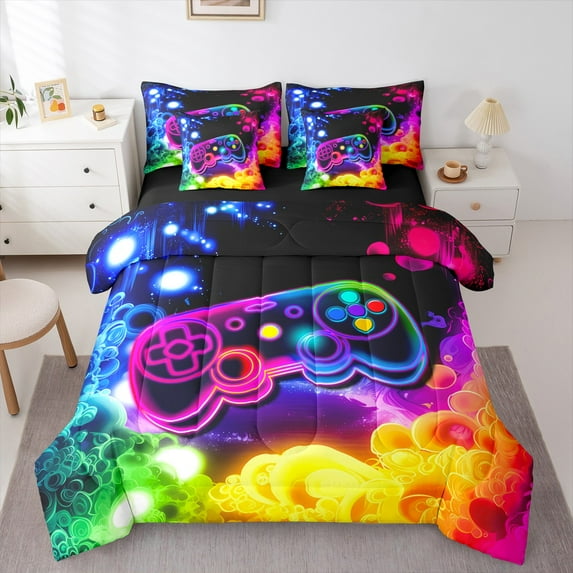 Castle Fairy Teens Gradient Video Game Twin Bedding Sets,Gamer Bedding Comforter Set