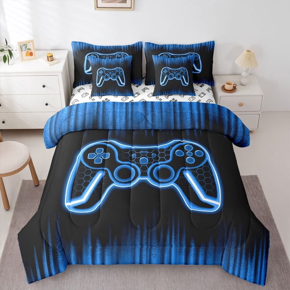 Castle Fairy Teens Green Gamepads Bedding Comforter Set,Video Game Full Bedding Set