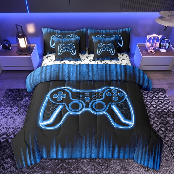 Castle Fairy Teens Green Gamepads Twin Bedding Sets,Video Game Bedding Comforter Set
