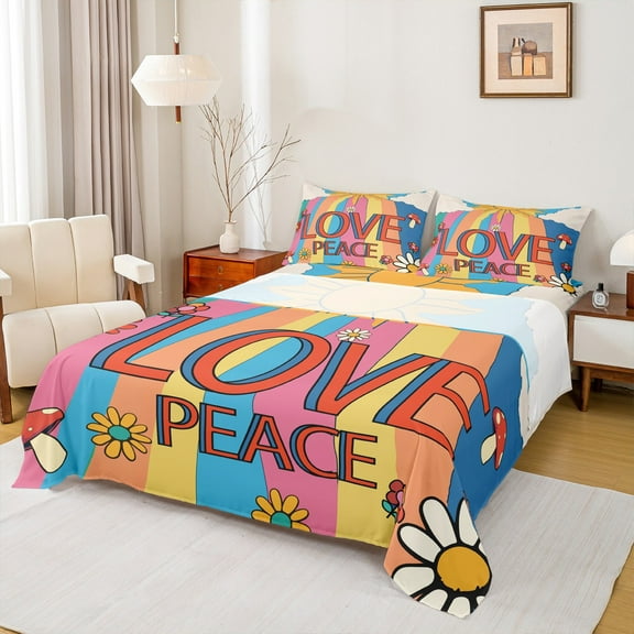 Castle Fairy Teens Groovy Flowers 3-Piece Twin Abstract Stripes Kawaii Mushroom Super Cozy Bed Sheets