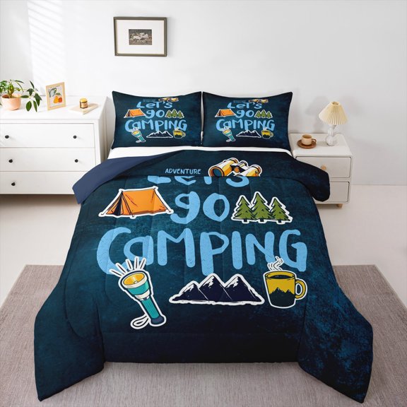 Castle Fairy Teens Happy Camping Bedding Comforter Set 2pcs,Adventure Theme Twin Comforter Sets Microfiber,Moutain Jungle Breathable Bedding Set,Breathable Home Decor,Reversible